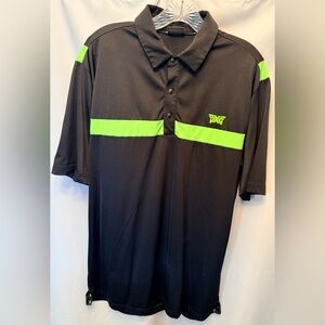 PXG Parsons Extreme Golf Size‎ M Polo Shirt Black Neon Green Stripe Performance